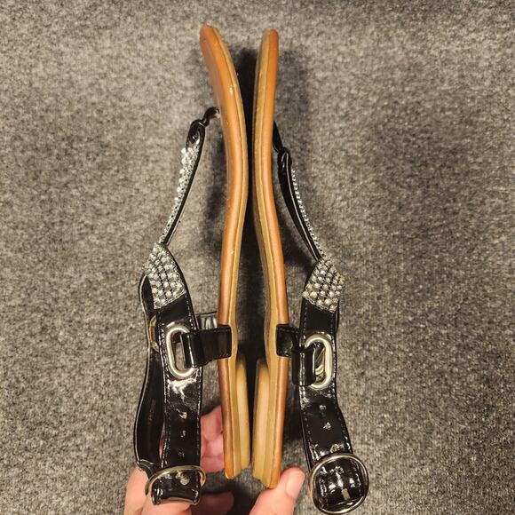 MAURICES Black Thong Crystal Silver Detail Ankle Strap Sandals Womens 8.5 or 9 - Picture 7 of 12